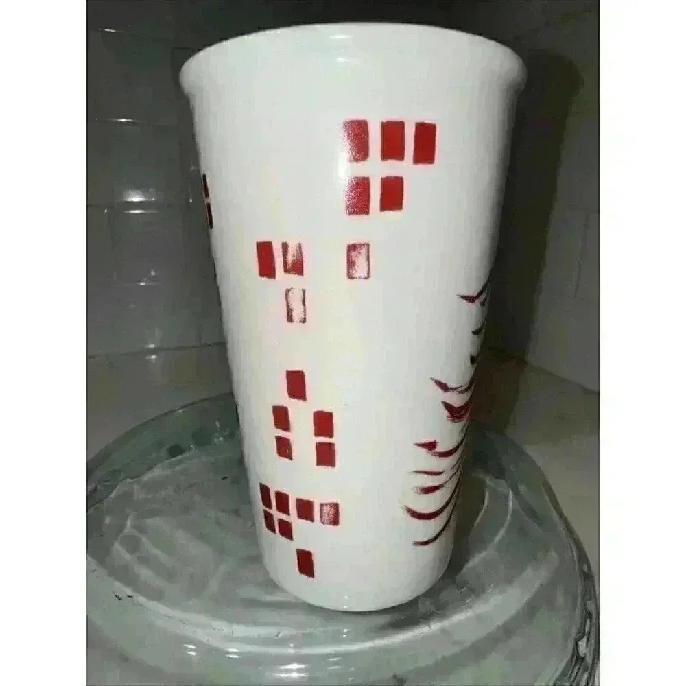 Starbucks 2014 Tall White Mug w/ Red Pine Tree Block Graphics 17.8 oz Preowned
